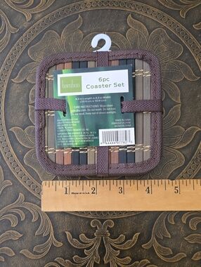BAMBOO Brown & Multicolor Woven 6-Piece Coaster Set